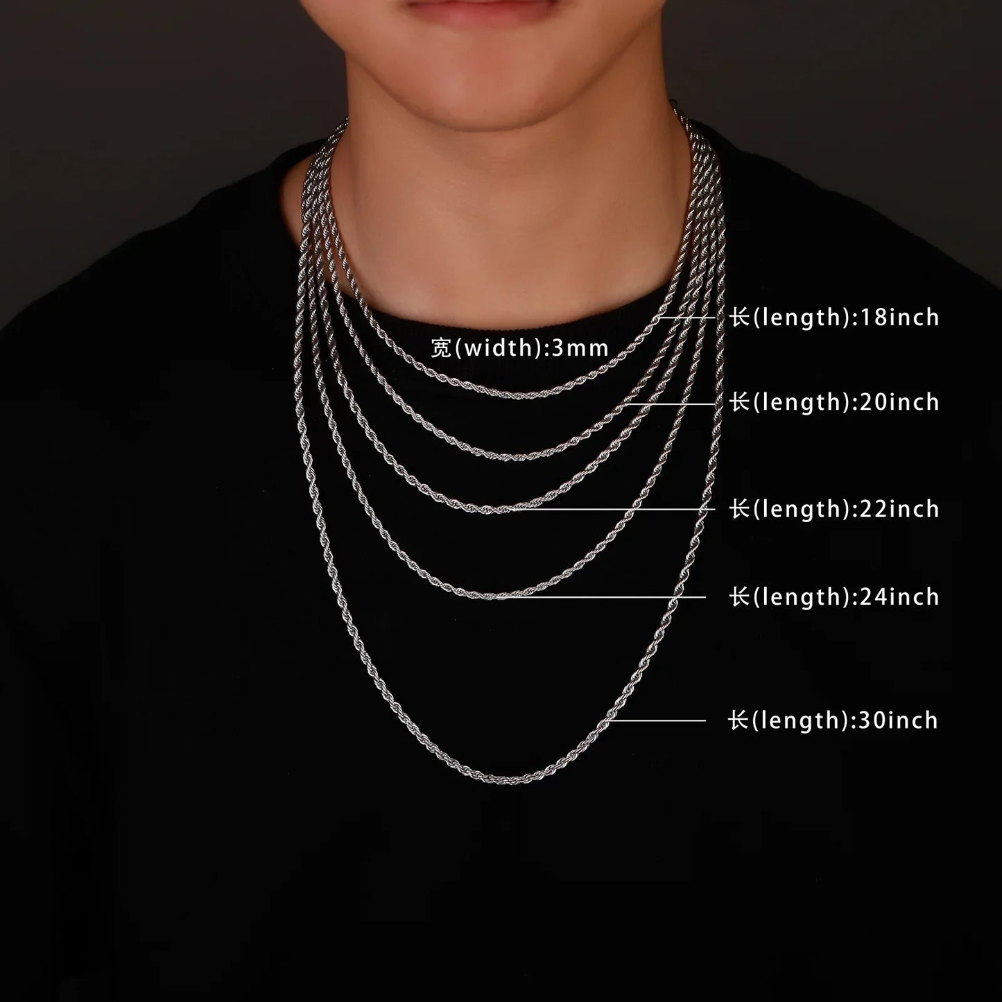 2-6MM Stainless Steel Necklace for Women Men Never Fade Waterproof Twisted Rope Chain Fashion Jewelry 16-30 Inches