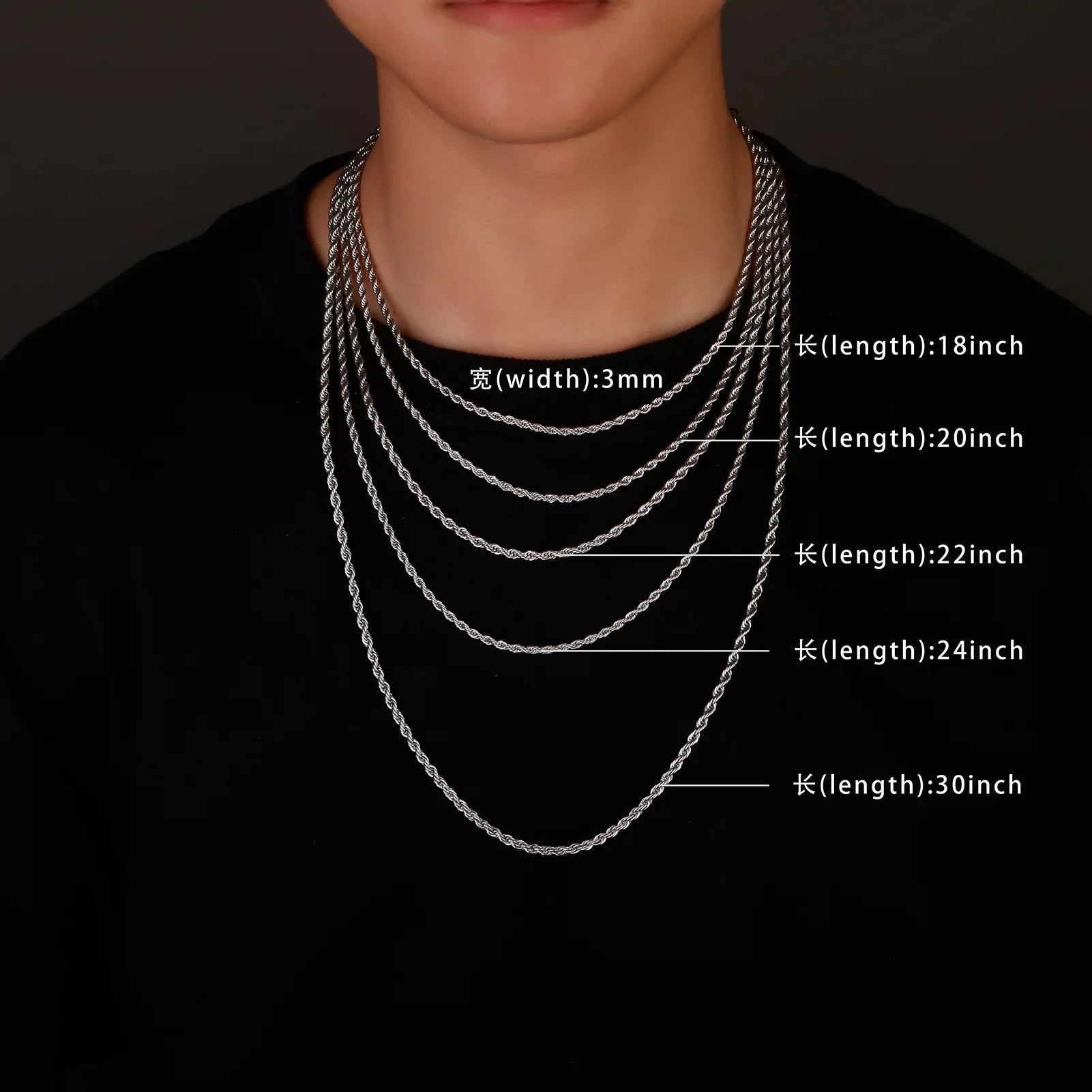 2-6MM Stainless Steel Necklace for Women Men Never Fade Waterproof Twisted Rope Chain Fashion Jewelry 16-30 Inches