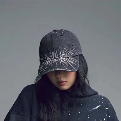 Hot-Selling 2 Styles Washed Cotton Baseball Cap with Printed Distressed Soft Top Denim Hat Vintage Hat for Men & Women
