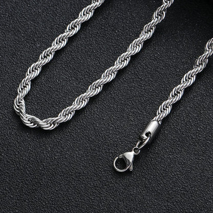 2-6MM Stainless Steel Necklace for Women Men Never Fade Waterproof Twisted Rope Chain Fashion Jewelry 16-30 Inches