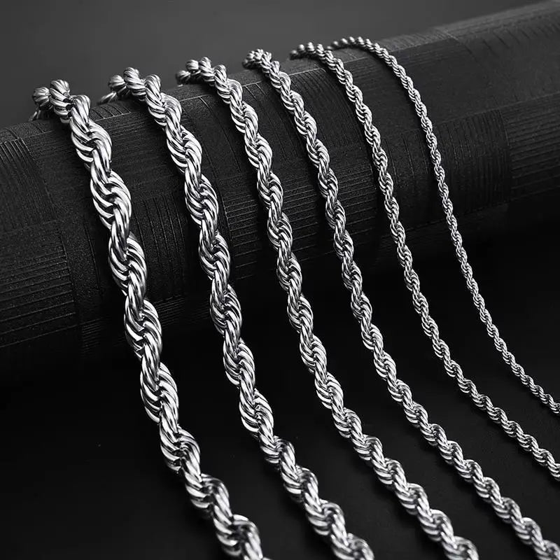 2-6MM Stainless Steel Necklace for Women Men Never Fade Waterproof Twisted Rope Chain Fashion Jewelry 16-30 Inches