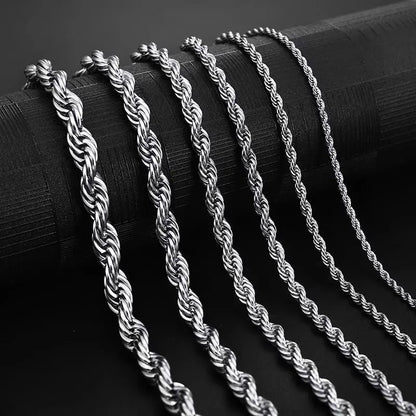 2-6MM Stainless Steel Necklace for Women Men Never Fade Waterproof Twisted Rope Chain Fashion Jewelry 16-30 Inches