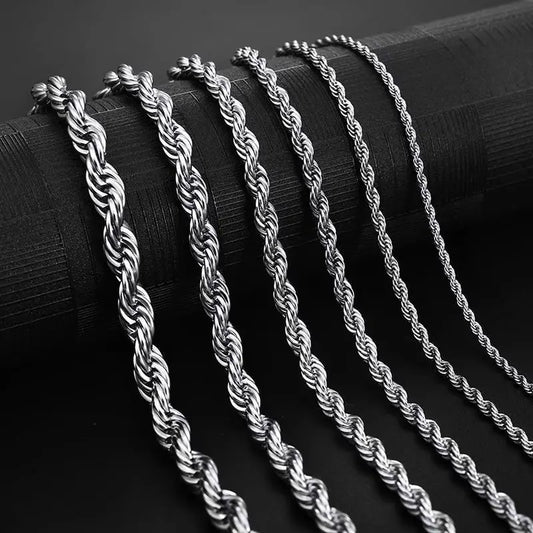 2-6MM Stainless Steel Necklace for Women Men Never Fade Waterproof Twisted Rope Chain Fashion Jewelry 16-30 Inches