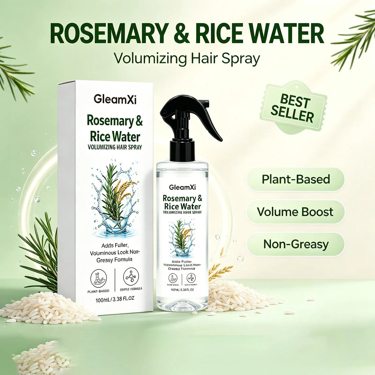 Rosemary & Rice Water Hair Spray Made with 100% Natural Extracts Lightweight Non-Greasy Formula for Softer Smoother-Looking Hair
