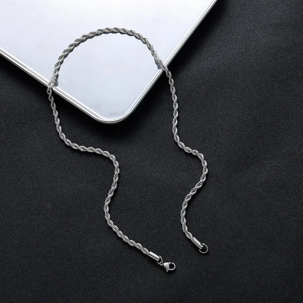 2-6MM Stainless Steel Necklace for Women Men Never Fade Waterproof Twisted Rope Chain Fashion Jewelry 16-30 Inches
